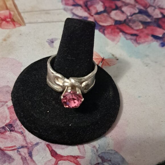 Sterling Silver Ring with Pink CZ - Picture 1 of 4
